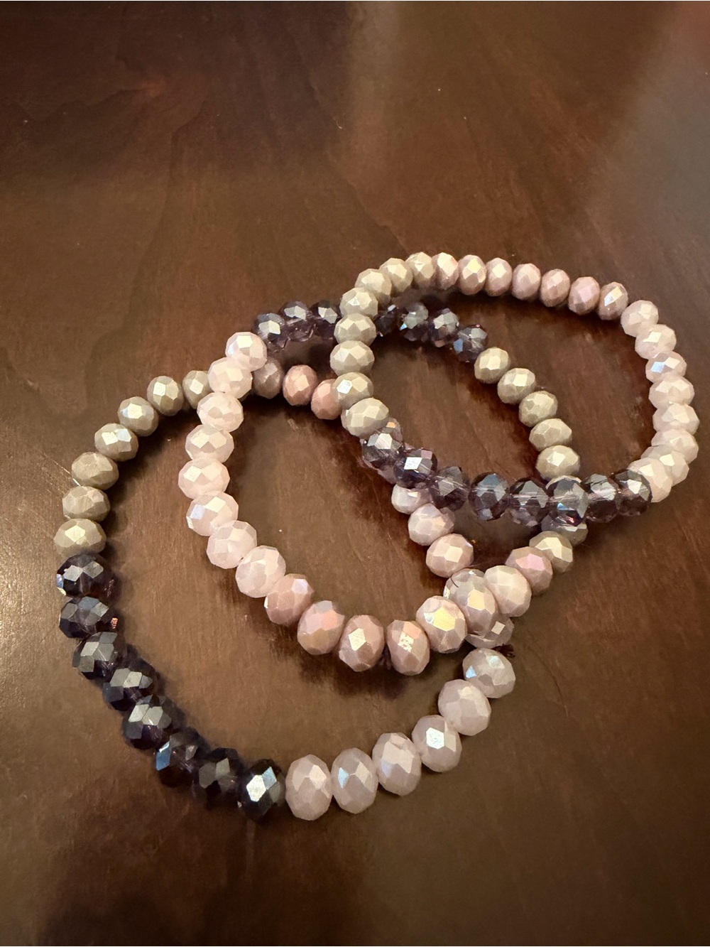 Sassy Jones Faceted Bead Stretch Bracelet Set - Pink, Lavender, Gray